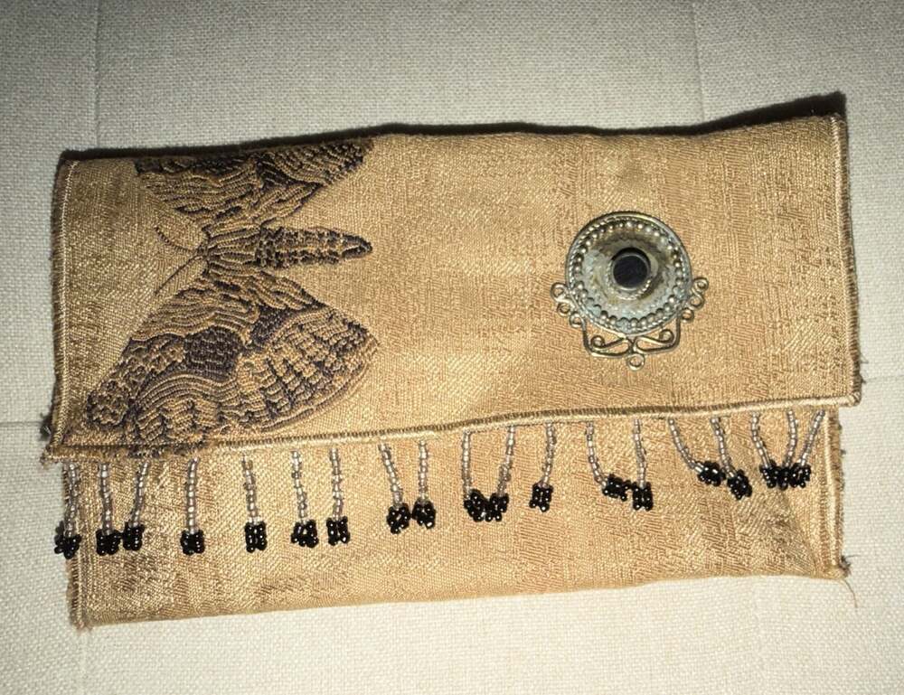 Bohemian Style Handmade Tapestry Clutch  Butterfly Applique Beaded Tassel Trim
